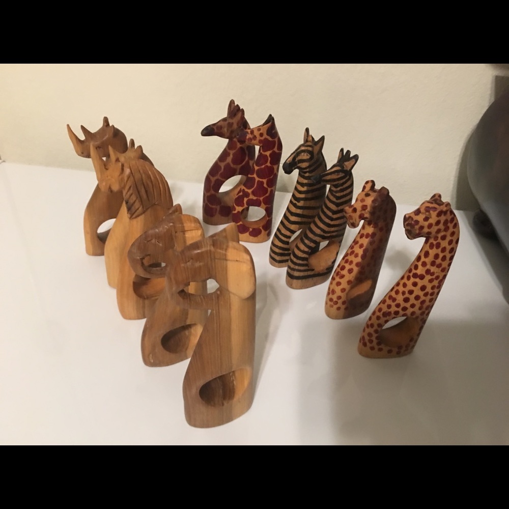 Amazing Hand-carved African Safari Napkin Ring Holders Set of 11